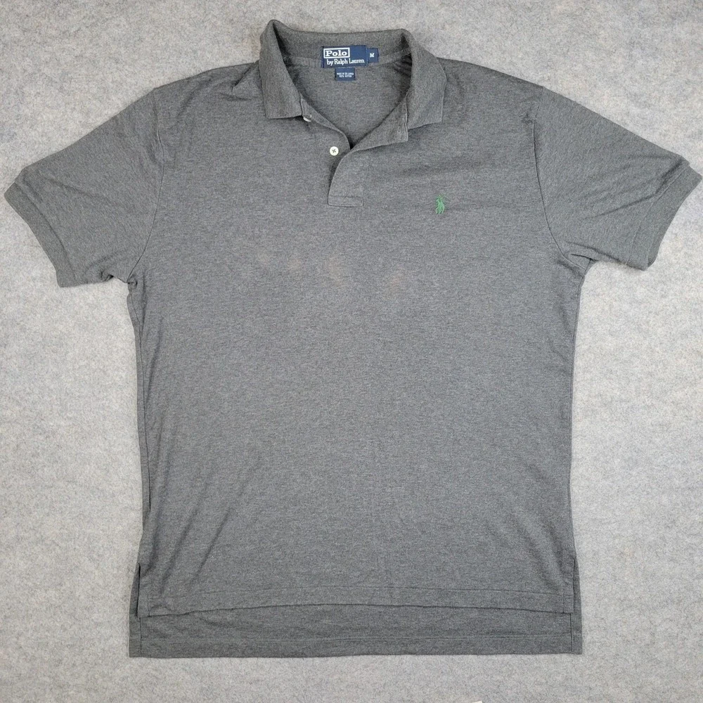 Polo Ralph Lauren Polo Shirt Mens Medium‎ Gray Solid 100% Cotton Pony Casual Top